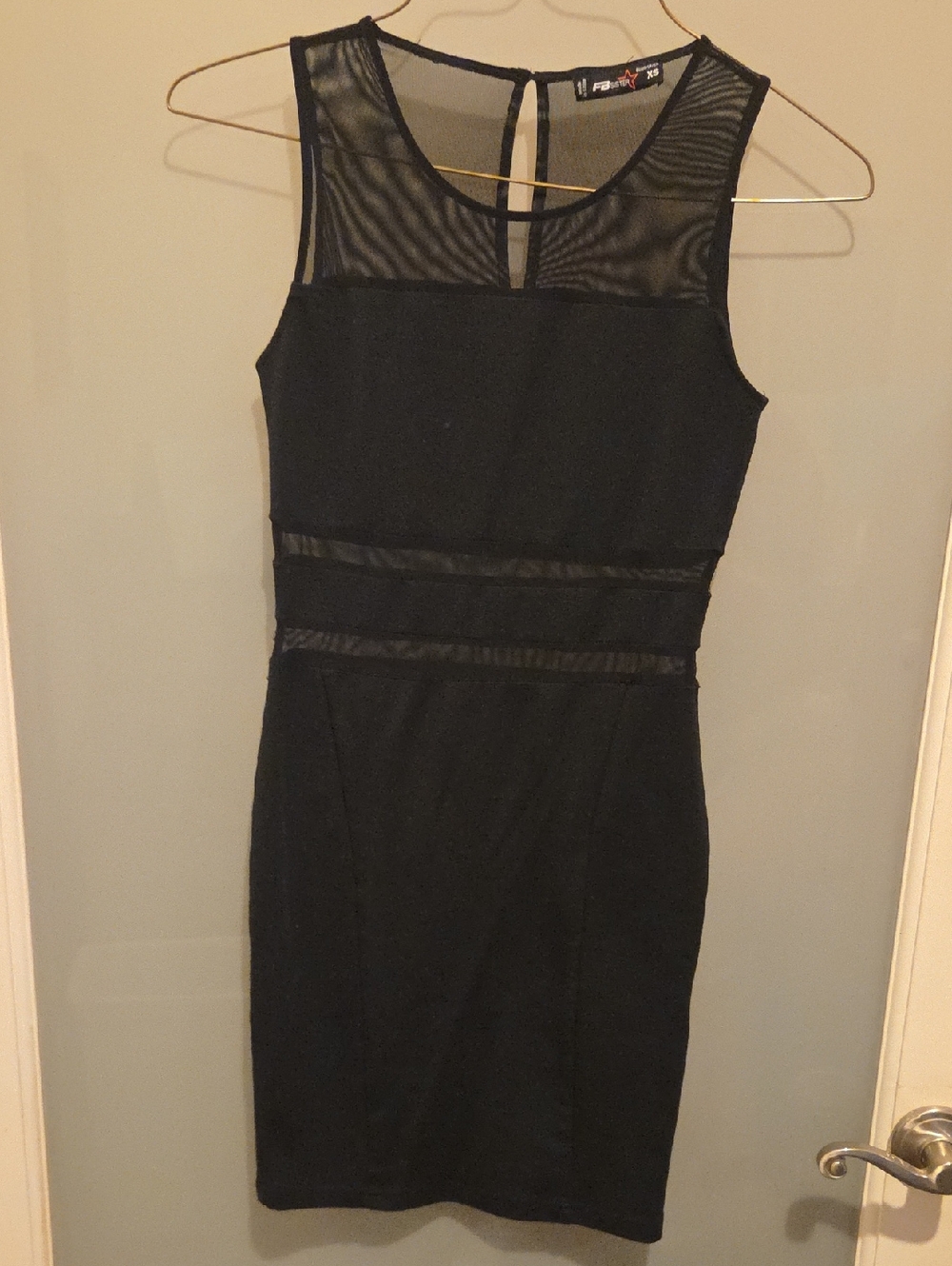 Black Sleeveless Mesh Panel Mini Dress